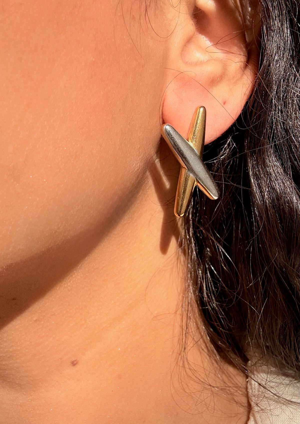Dual Tone Cross Earrings